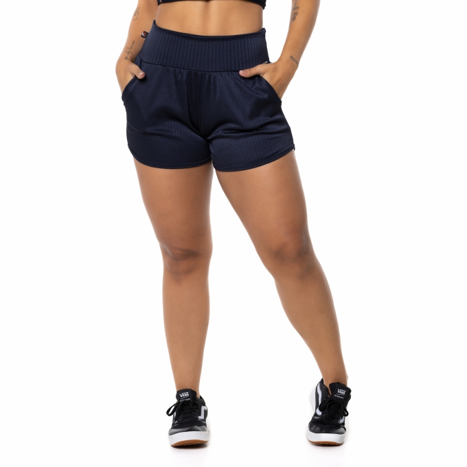 Short Fitness Feminino Poliamida Cirrê Canelado Cós Alto