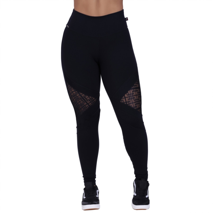 Calça Legging Feminina Suplex Recortes em Tela na Perna