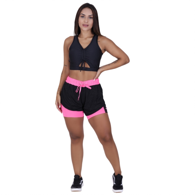 Conjunto Fitness Short soltinho short interno + Cropped