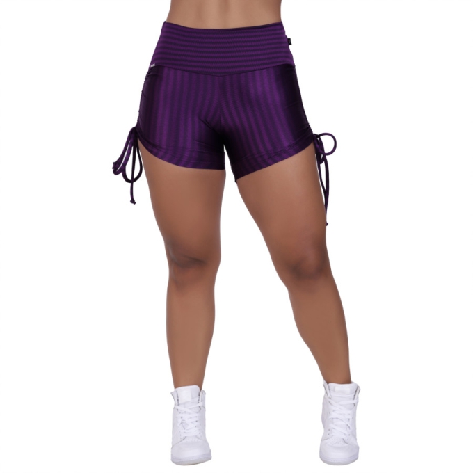 Short Curto Fitness Poliamida Cirrê 3D Amarrar Lateral