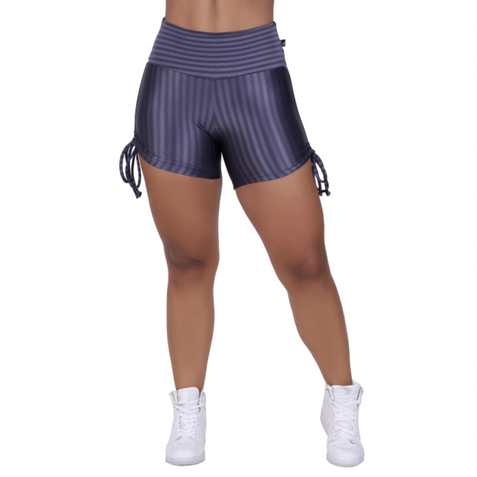 Short Curto Fitness Poliamida Cirrê 3D Amarrar Lateral