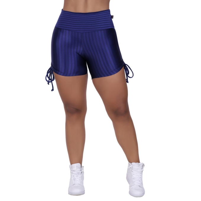 Short Curto Fitness Poliamida Cirrê 3D Amarrar Lateral