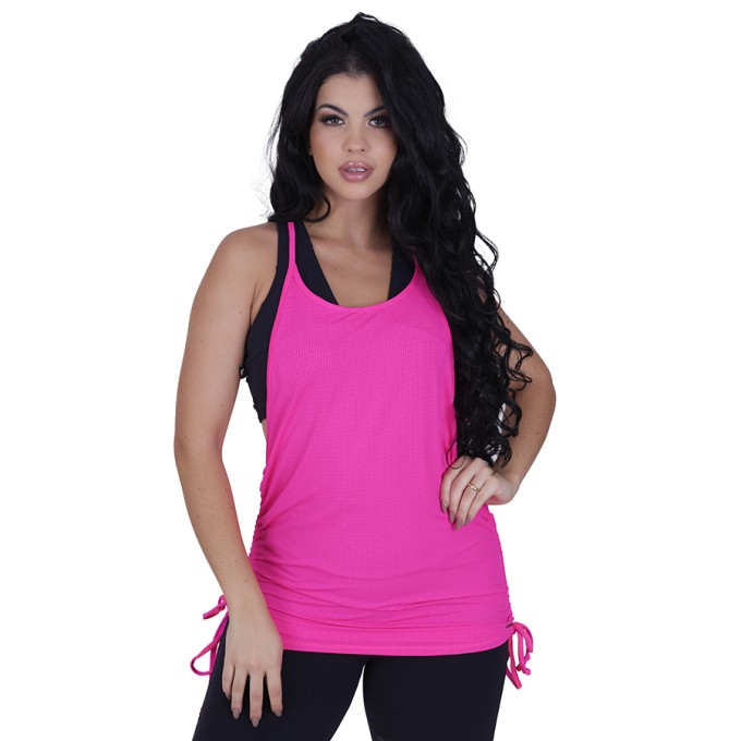 CAMISETA FITNESS FEMININA CAVADA DRY REGULAGEM LATERAL ORBIS-ROSA