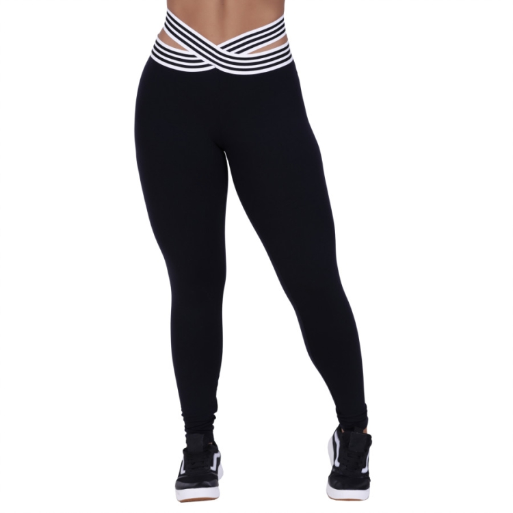 Calça Legging Feminina Suplex Poliamida Elástico Listras no Cós