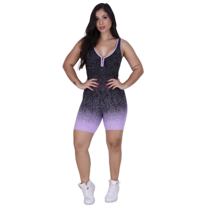 Macacão Curto Feminino Degradê Fitness Academia Bojo Tiras Orbis